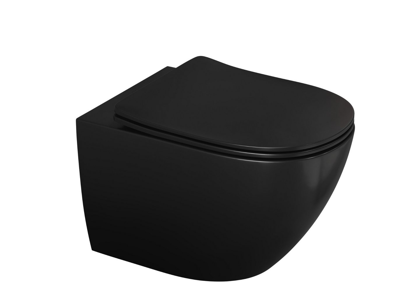 Aqua Bagno Tiefspül-WC Spülrandloses Hänge-WC schwarz matt 53cm Toilette ohne Rand, Wandmontage, Abgang waagerecht, WC-Set, Toilette ohne Rand Bild 3