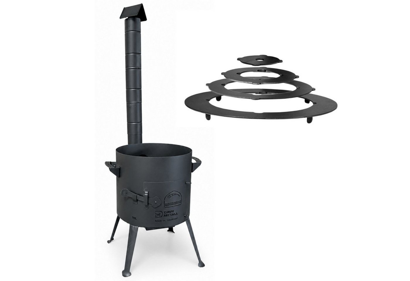 BIG-PAN Feuerstelle Ø36cm Uchag 2 mm Stahl Abzugsrohr Adapter-Ringe Utschak Feldküche Bild 4