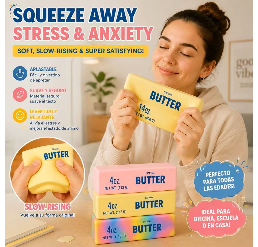 OLi Therapieknete Farbiges Squishy Butter – Weiche dehnbare Knetmasse (113 G) (3-tlg., L-13,3cm / B-3,5cm), Farbiges Anti-Stress, Spielspaß für Kinder & Erwachsene Bild 2