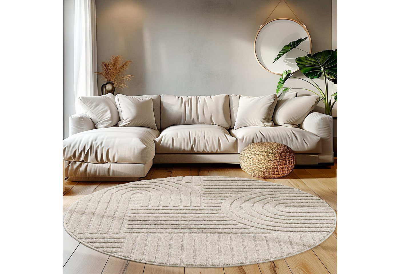 Teppium Teppich Boho-Design, Rund, Höhe: 20 mm, Teppich Wohnzimmer Skandinavisches Boho Teppich Hoch-Tief Effekt Bild 2