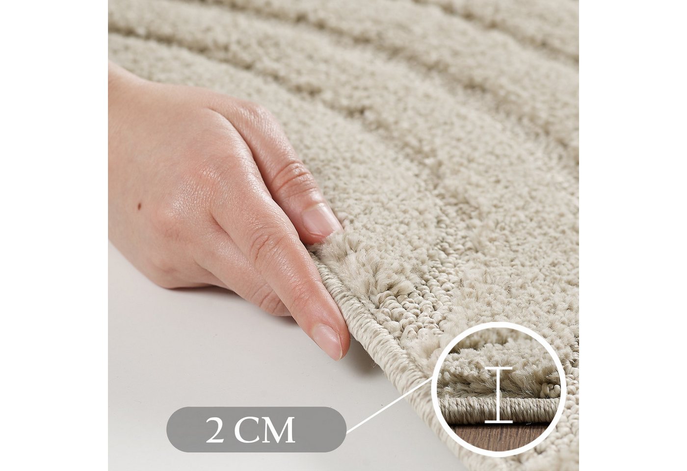 Teppium Teppich Boho-Design, Rund, Höhe: 20 mm, Teppich Wohnzimmer Skandinavisches Boho Teppich Hoch-Tief Effekt Bild 5