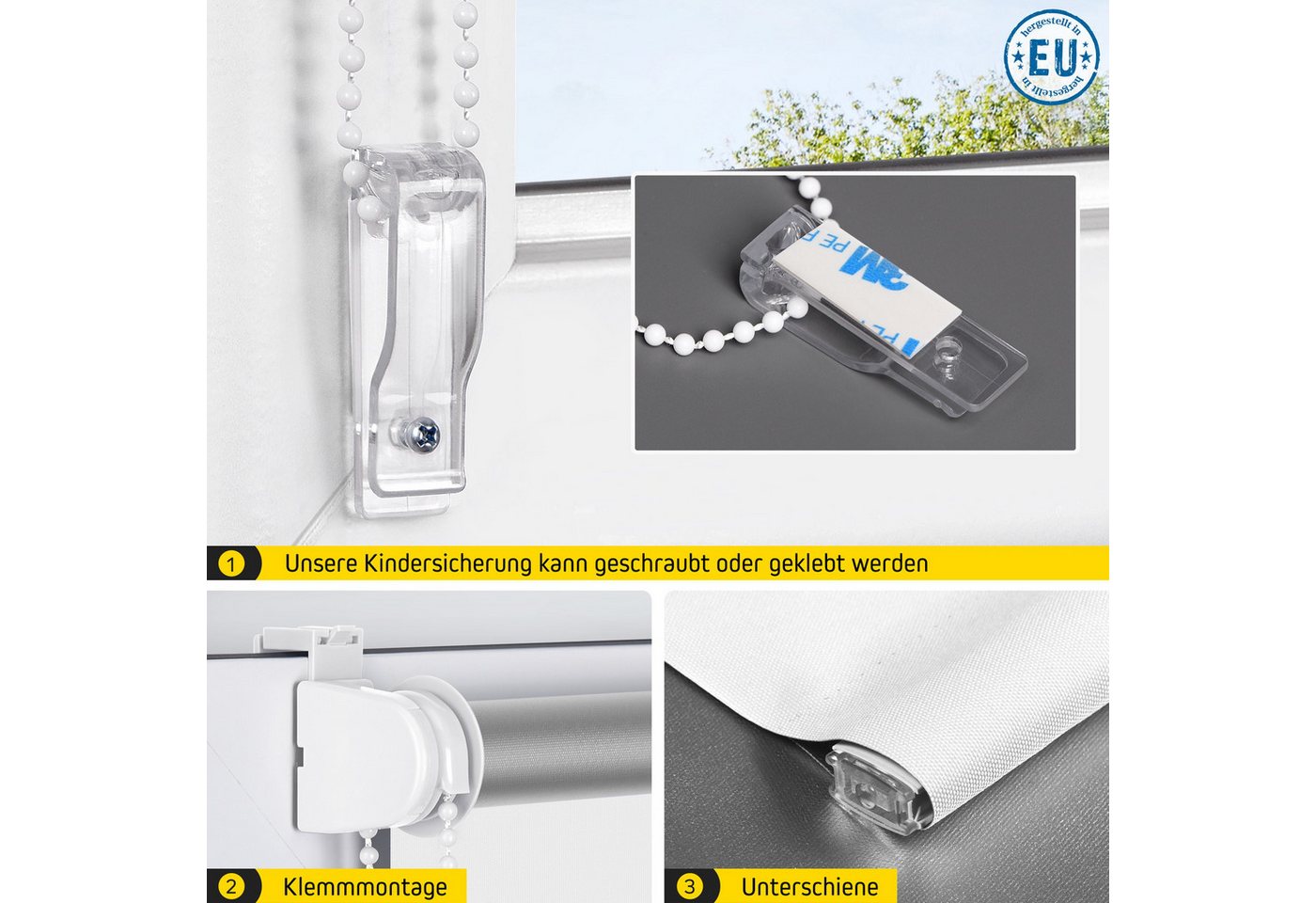 Verdunklungsrollo Thermorollo, 37,5 x 120 cm, weiß [Stoffbreite 34,1 cm], jalousiescout, verdunkelnd, ohne Bohren, freihängend, Klemmfix, Thermo-Rollo Vollverdunkelnd Thermo-Beschichtung, energiesparend