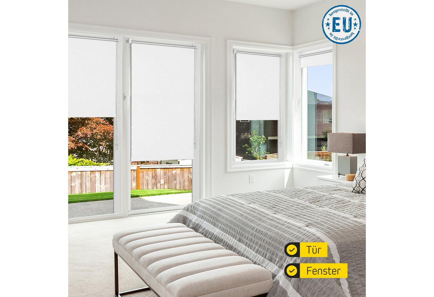 Verdunklungsrollo Thermorollo, 37,5 x 120 cm, weiß [Stoffbreite 34,1 cm], jalousiescout, verdunkelnd, ohne Bohren, freihängend, Klemmfix, Thermo-Rollo Vollverdunkelnd Thermo-Beschichtung, energiesparend Bild 3