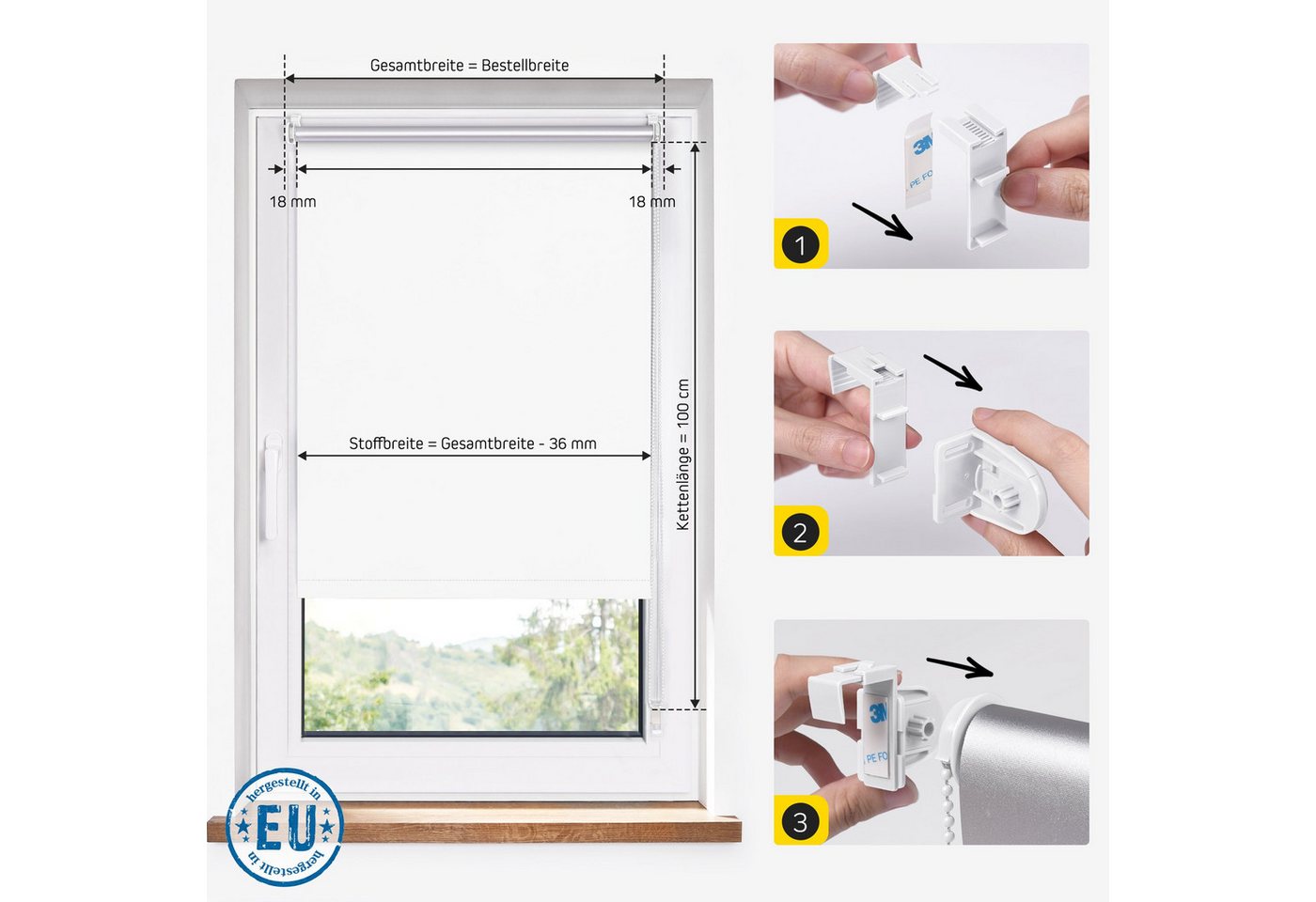 Verdunklungsrollo Thermorollo, 37,5 x 120 cm, weiß [Stoffbreite 34,1 cm], jalousiescout, verdunkelnd, ohne Bohren, freihängend, Klemmfix, Thermo-Rollo Vollverdunkelnd Thermo-Beschichtung, energiesparend Bild 4