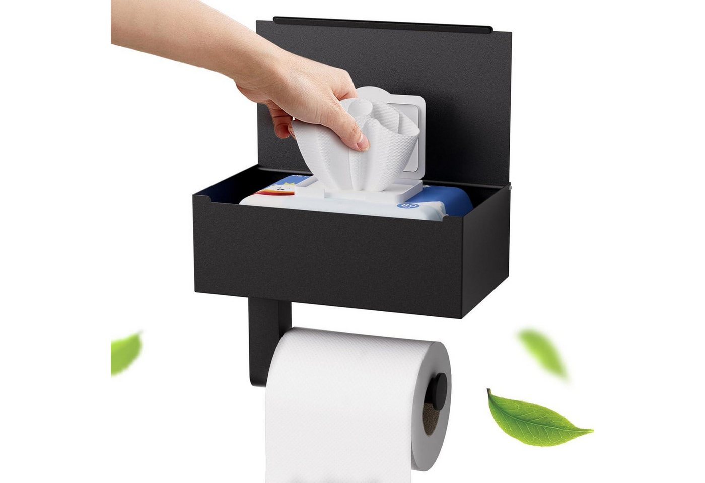 Heatigo Toilettenpapierhalter Toilettenpapierhalter Schwarz Feuchttücherbox Ablage Badezimmer Bild 2