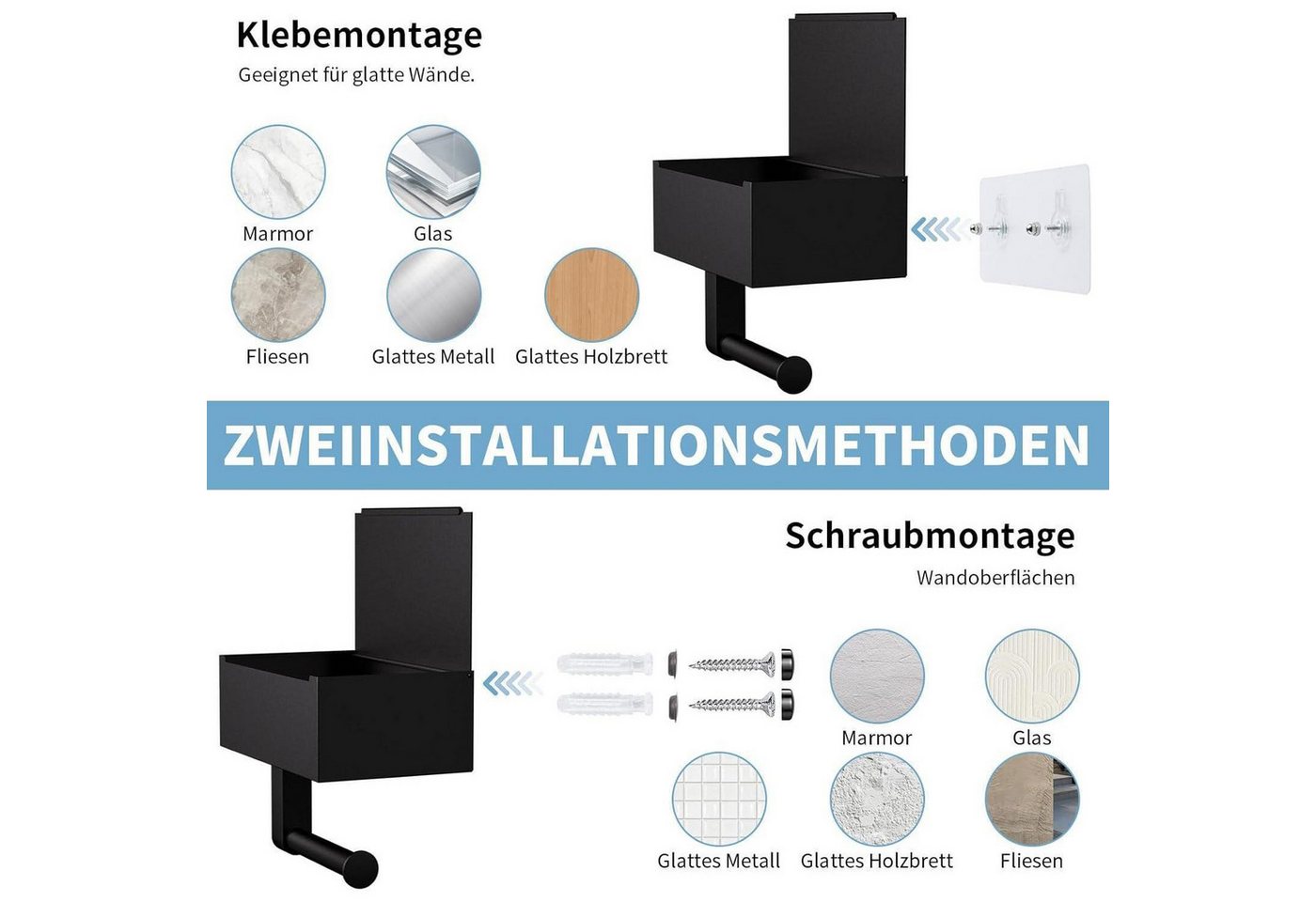 Heatigo Toilettenpapierhalter Toilettenpapierhalter Schwarz Feuchttücherbox Ablage Badezimmer Bild 4