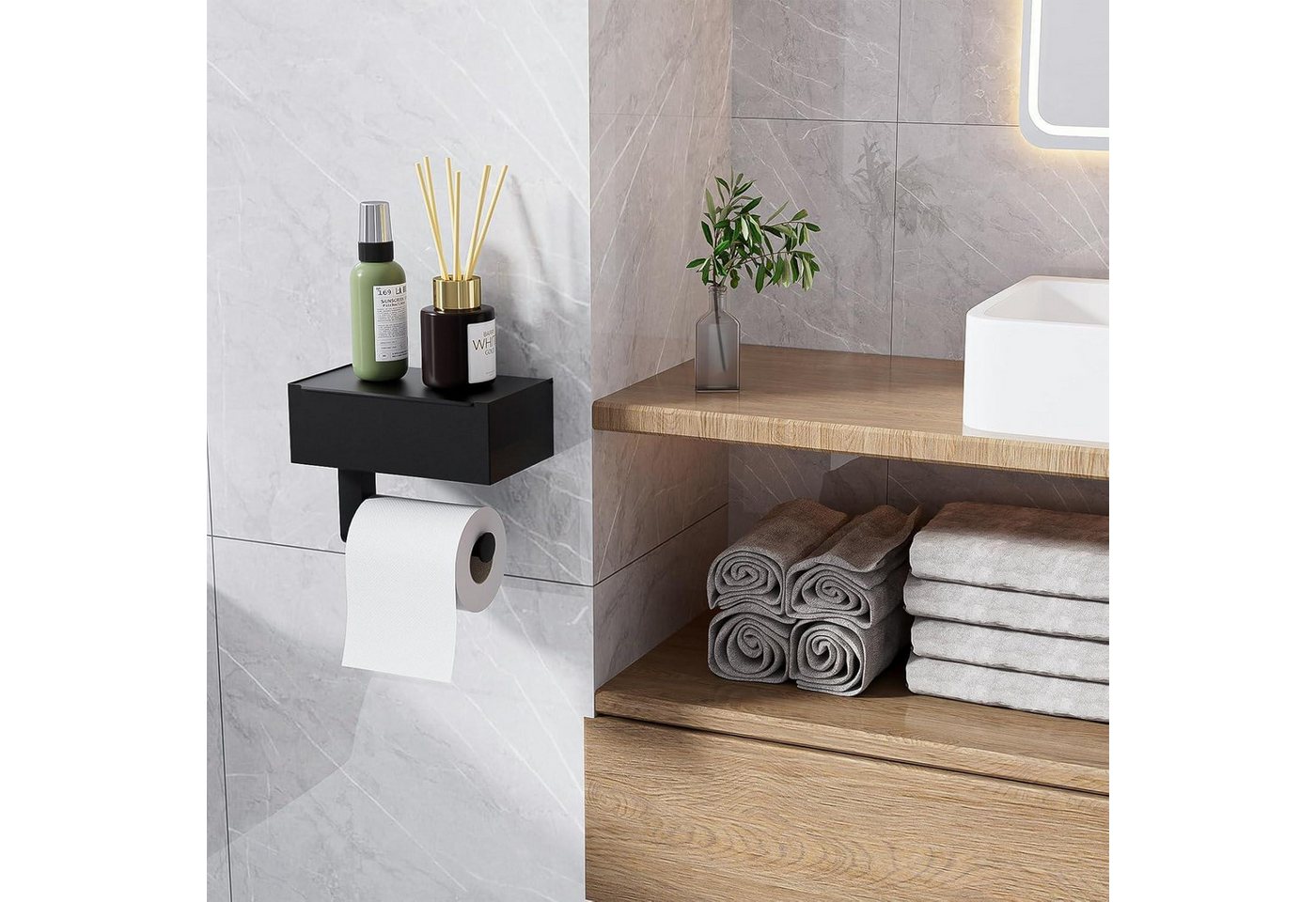 Heatigo Toilettenpapierhalter Toilettenpapierhalter Schwarz Feuchttücherbox Ablage Badezimmer Bild 5