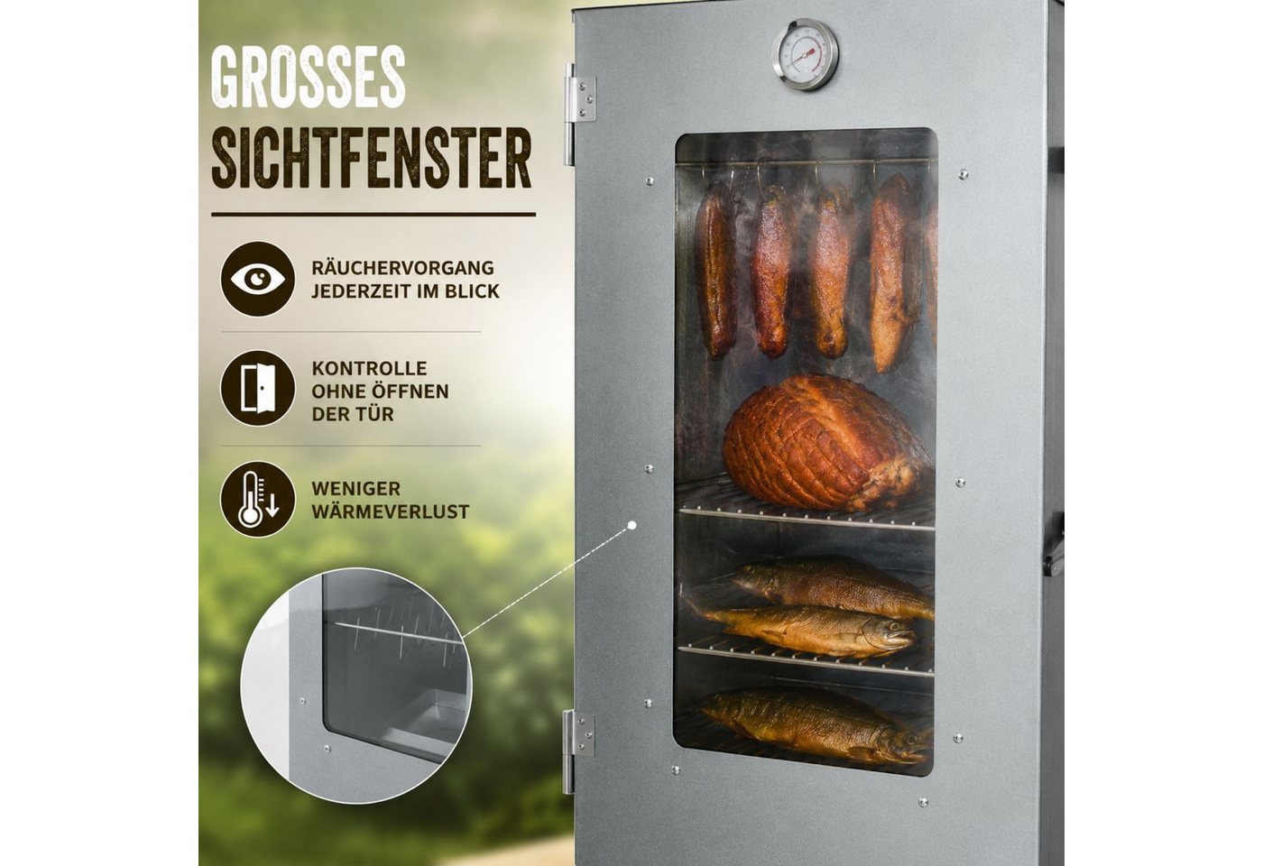BURI Holzkohlegrill Räucherofen Räucherschrank mit Zubehör Kalt- & Heißräuchern Bild 3
