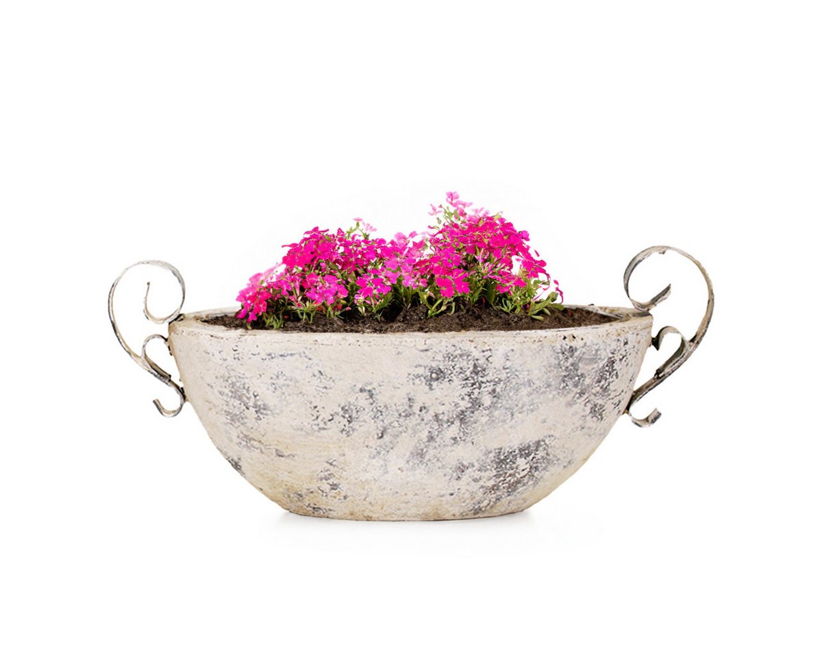 matches21 HOME & HOBBY Blumentopf Keramik Pflanzschale für draussen oval Deko-Schale beige 34 cm (1 St), Wetterfeste Outdoor Pflanzschale Blumen-Schale Garten-Deko Pflanztopf Bild 2