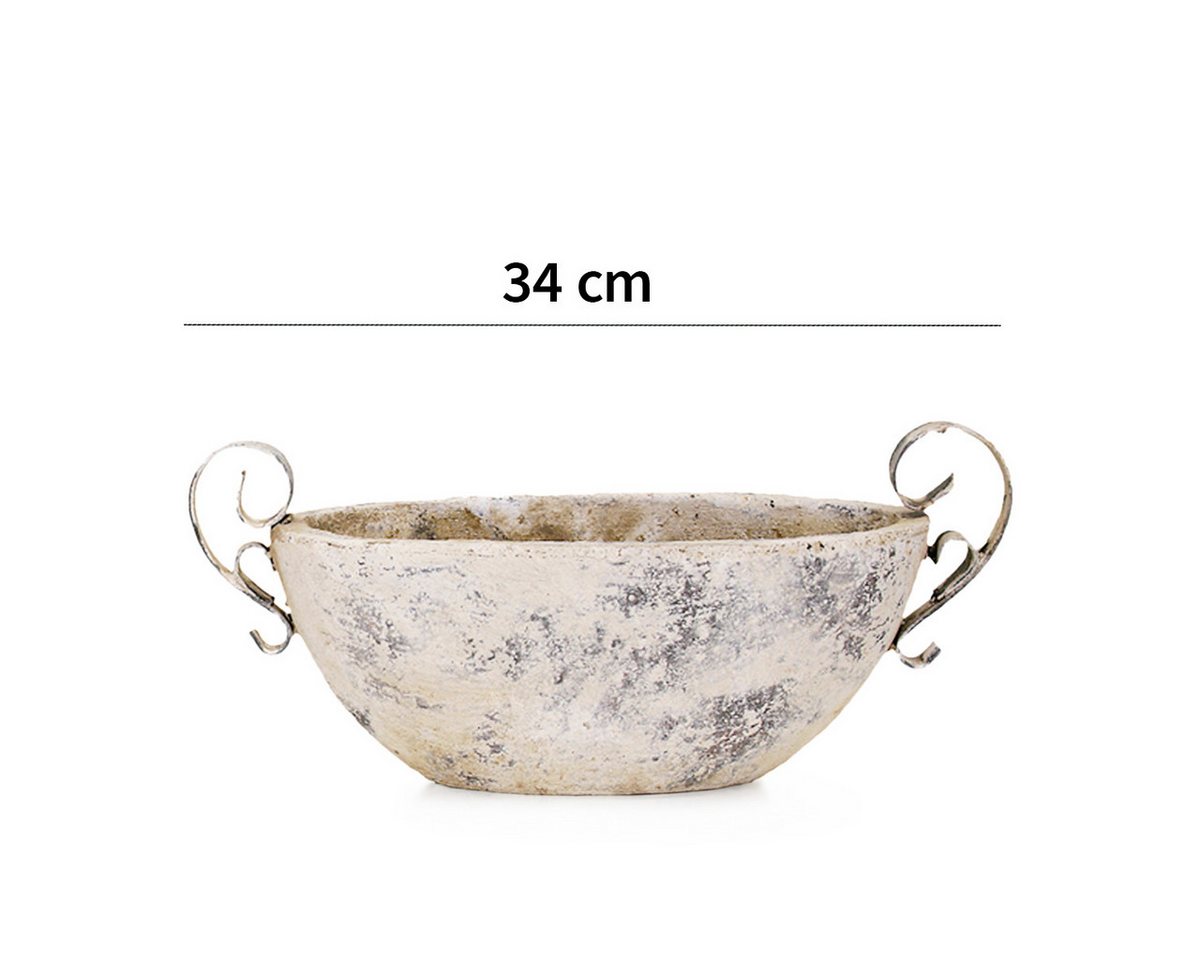 matches21 HOME & HOBBY Blumentopf Keramik Pflanzschale für draussen oval Deko-Schale beige 34 cm (1 St), Wetterfeste Outdoor Pflanzschale Blumen-Schale Garten-Deko Pflanztopf Bild 3