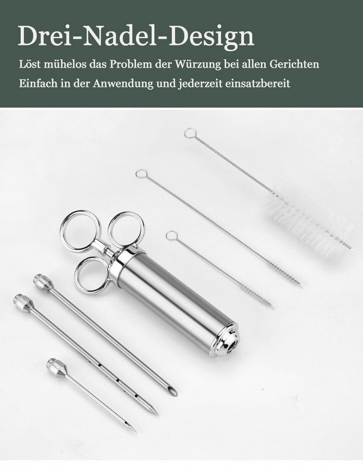 Jumpeak Marinierspritze Stainless Steel, Marinadenspritze, spritzen mit nadel, Pökelspritze, (7-St), Edelstahl, Spritze, charcoal barbecues , for Grilling Beef, Chicken