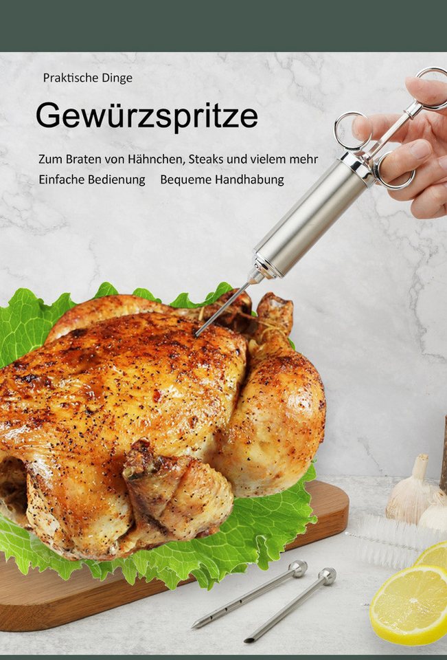 Jumpeak Marinierspritze Stainless Steel, Marinadenspritze, spritzen mit nadel, Pökelspritze, (7-St), Edelstahl, Spritze, charcoal barbecues , for Grilling Beef, Chicken Bild 4