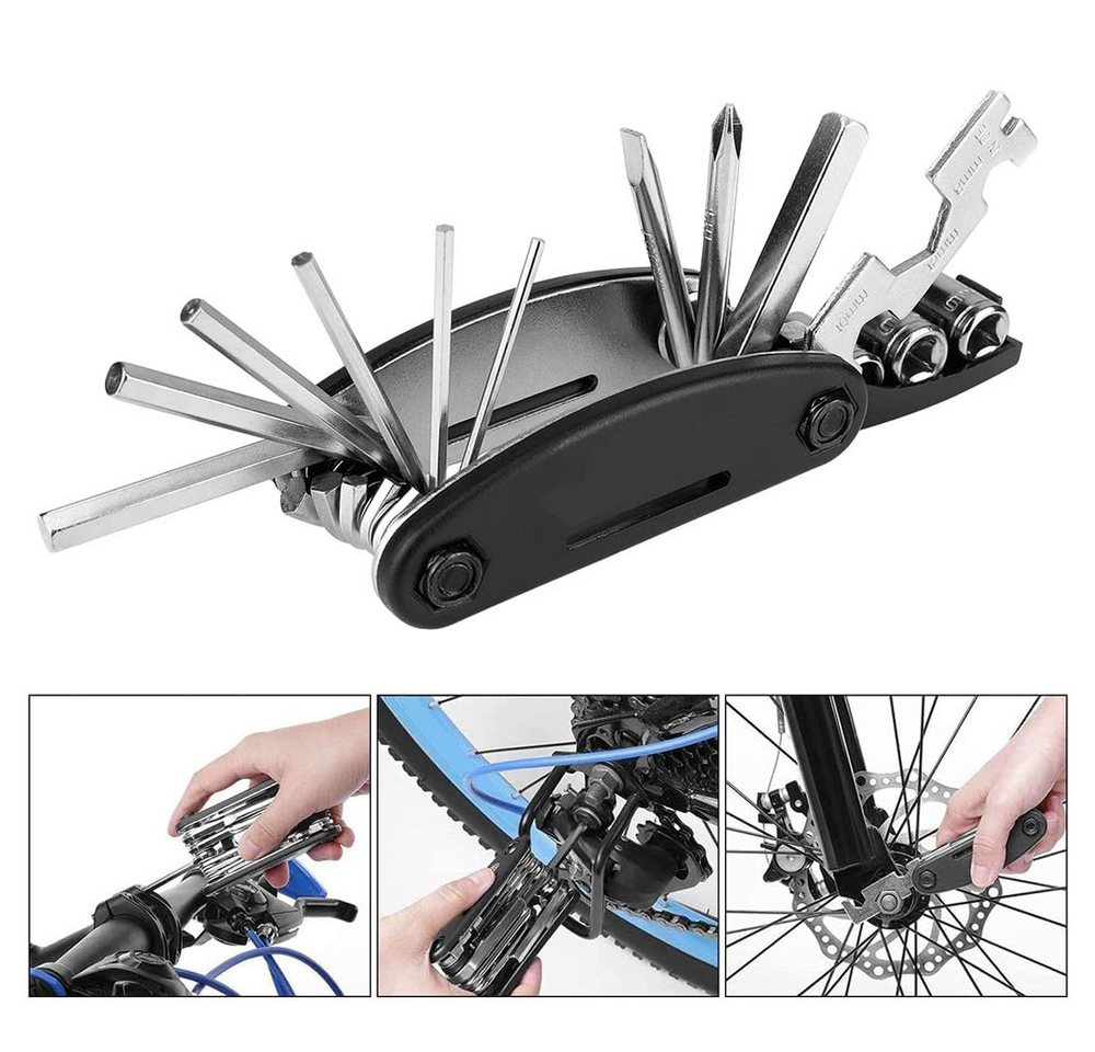 AFKSMILE Fahrrad-Reparaturset Fahrrad Reparaturset mit Satteltasche, 16-in-1 Fahrrad Multitool, 120 PSI Mini-Luftpumpe, Fahrrad Werkzeugset unterwegs Bild 3
