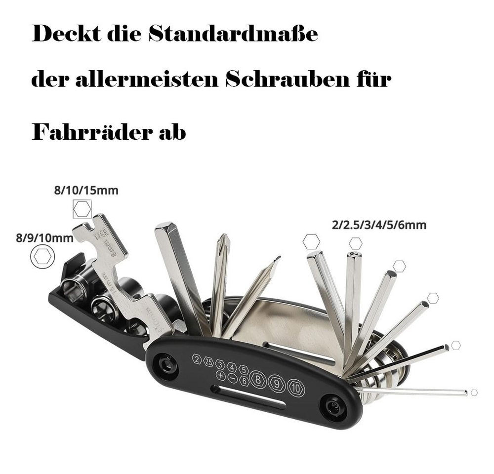 AFKSMILE Fahrrad-Reparaturset Fahrrad Reparaturset mit Satteltasche, 16-in-1 Fahrrad Multitool, 120 PSI Mini-Luftpumpe, Fahrrad Werkzeugset unterwegs Bild 4