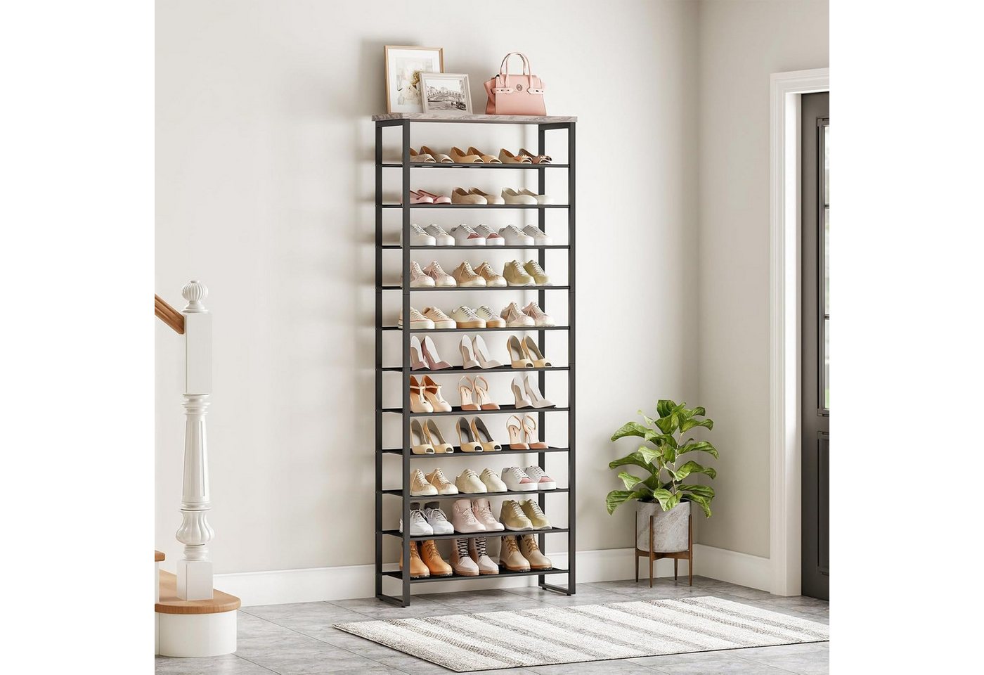 Hoobro Schuhregal 12-stöckiges Schuhablage, Schuhschrank hoch, Metallrahmen, Industriestil, für Flur, Wohnzimmer, Schlafzimmer Bild 4