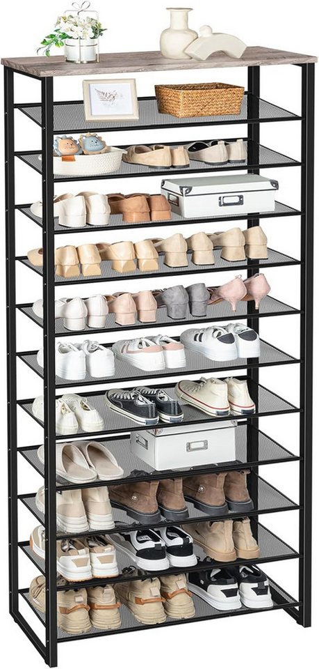 Hoobro Schuhregal 12-stöckiges Schuhablage, Schuhschrank hoch, Metallrahmen, Industriestil, für Flur, Wohnzimmer, Schlafzimmer Bild 5