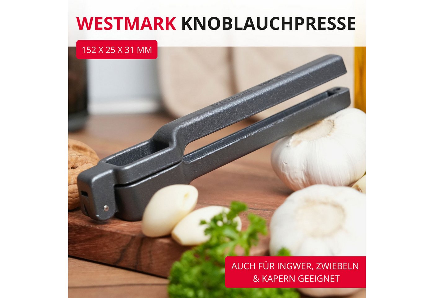WESTMARK Knoblauchpresse Biopress Black Edition – Ergonomische Knoblauchpresse – Extra-Griffige, Aluminium, spülmaschinengeeignet, Made in Germany Bild 2