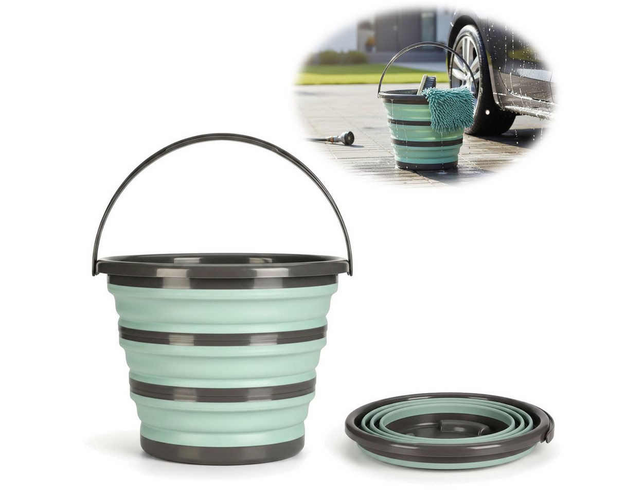 LS-LebenStil Falteimer Flexibler Falteimer Putzeimer 10L Eimer 35x24cm faltbar mit Griff, (TRT Kunststoff ähnlich Silikon Campingeimer, 1-tlg., Silikoneimer Wassereimer Camping Angeleimer), Henkel klappbar - stabiler Boden