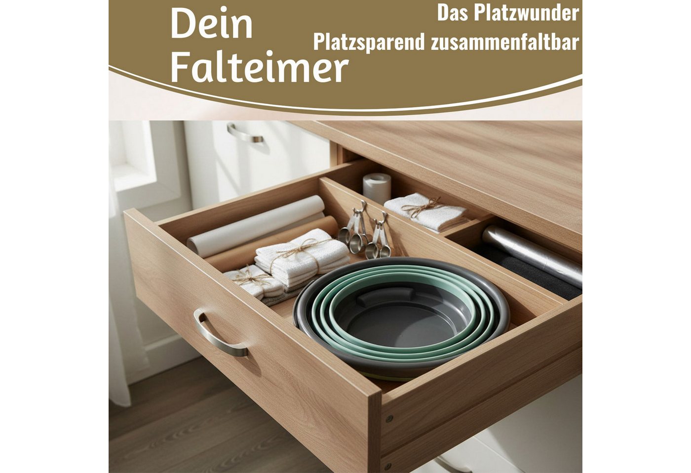 LS-LebenStil Falteimer Flexibler Falteimer Putzeimer 10L Eimer 35x24cm faltbar mit Griff, (TRT Kunststoff ähnlich Silikon Campingeimer, 1-tlg., Silikoneimer Wassereimer Camping Angeleimer), Henkel klappbar - stabiler Boden Bild 2