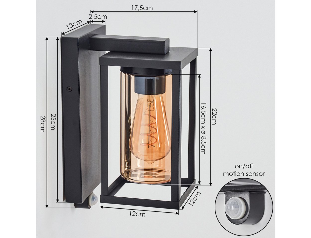 hofstein Außen-Wandleuchte Außenleuchte mit Bewegungsmelder aus Metall/Glas in Schwarz, ohne Leuchtmittel, Wechselglas in Klar, Wandlampe, 1x E27, ohne Leuchtmittel, IP44
