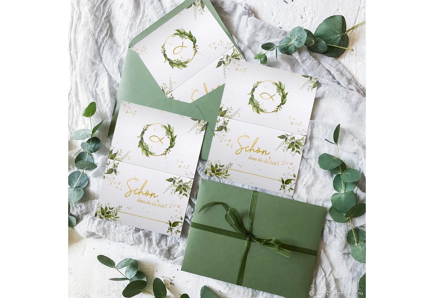 LuxusKollektion Hochzeitskarte Hochzeitsdeko Kommuniondeko Eukalyptus Tischkarten 50 Stck Namenkarten
