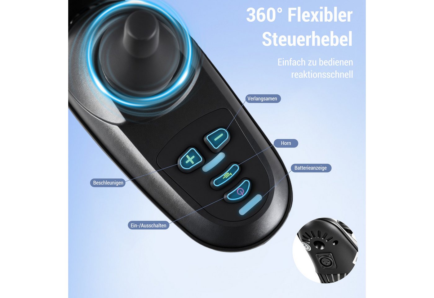 Vankel Elektrorollstuhl klappbar leicht elektr. Rollstuhl 500W, max.24 km max.150 kg, mit 360°-Joystick, 12° Steigfähigkeit & Anti-Kipp-Rädern