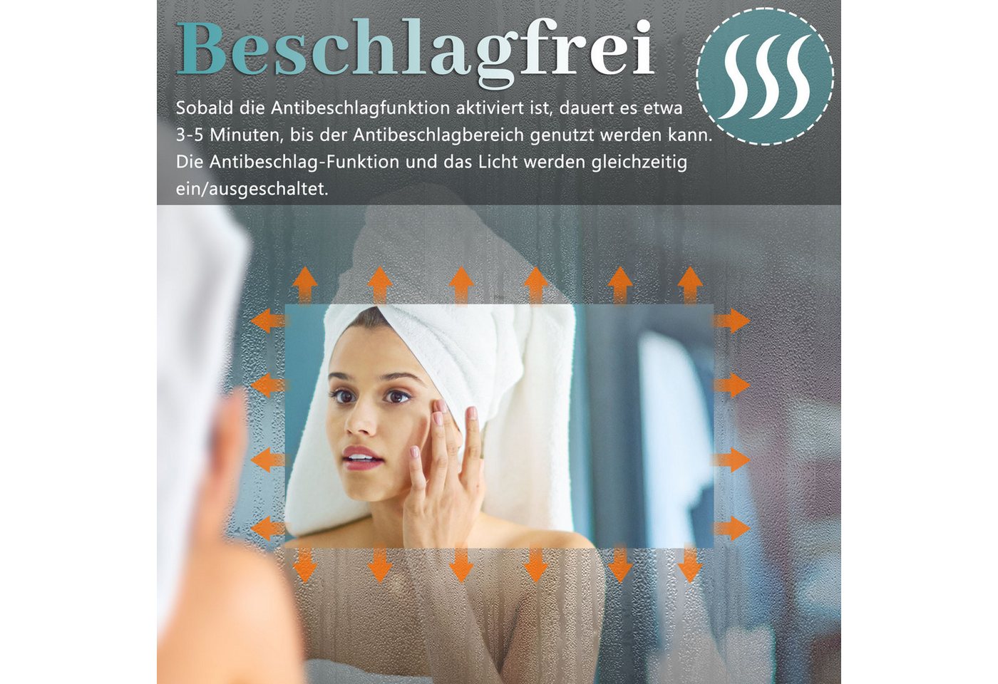 Aica Sanitär Badspiegel Asymmetrischer Badspiegel Badezimmerspiegel mit Antibeschlag Dimmbar Bild 2