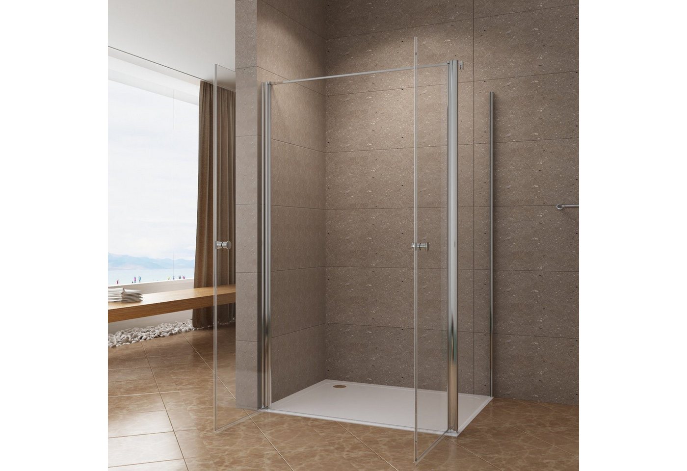 AQUABATOS Eckdusche Eckdusche Duschkabine Eckeinstieg Dusche Pendeltür mit Seitenwand, BxT: 85x75 cm, 6 mm Einscheibensicherheitsglas mit Nanobeschichtung, ebenerdige Montage möglich,rahmenlos,barrierefrei