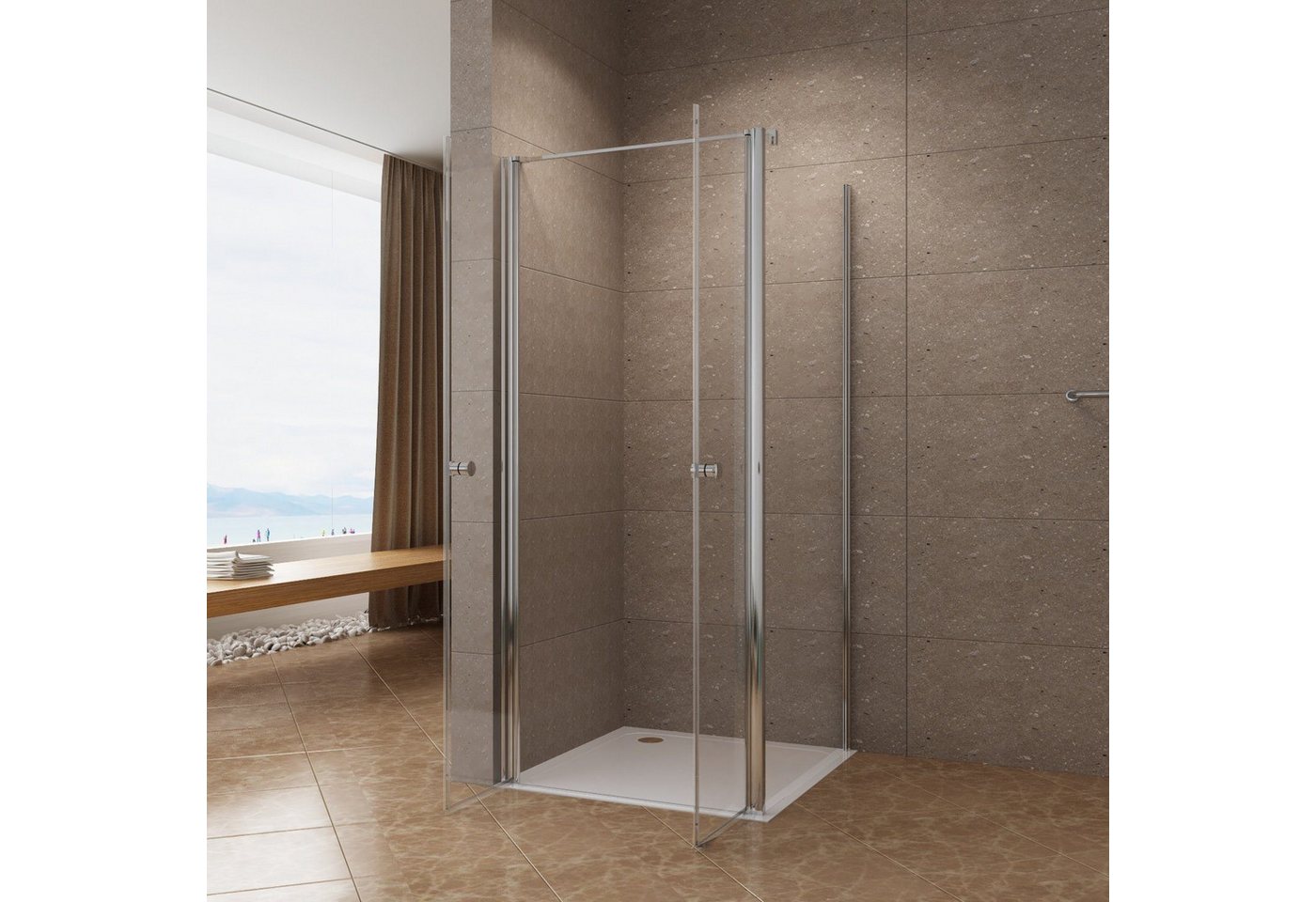 AQUABATOS Eckdusche Eckdusche Duschkabine Eckeinstieg Dusche Pendeltür mit Seitenwand, BxT: 85x75 cm, 6 mm Einscheibensicherheitsglas mit Nanobeschichtung, ebenerdige Montage möglich,rahmenlos,barrierefrei Bild 3