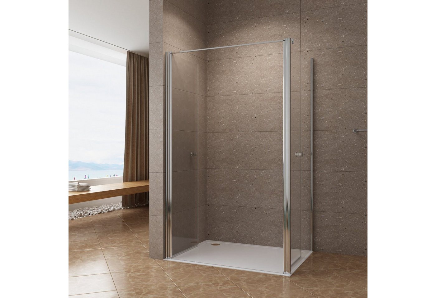 AQUABATOS Eckdusche Eckdusche Duschkabine Eckeinstieg Dusche Pendeltür mit Seitenwand, BxT: 85x75 cm, 6 mm Einscheibensicherheitsglas mit Nanobeschichtung, ebenerdige Montage möglich,rahmenlos,barrierefrei Bild 4
