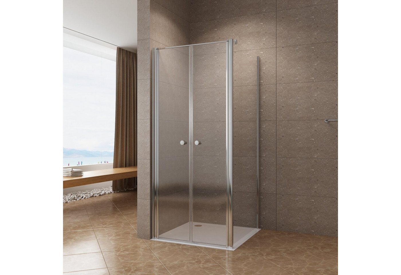 AQUABATOS Eckdusche Eckdusche Duschkabine Eckeinstieg Dusche Pendeltür mit Seitenwand, BxT: 85x75 cm, 6 mm Einscheibensicherheitsglas mit Nanobeschichtung, ebenerdige Montage möglich,rahmenlos,barrierefrei Bild 5