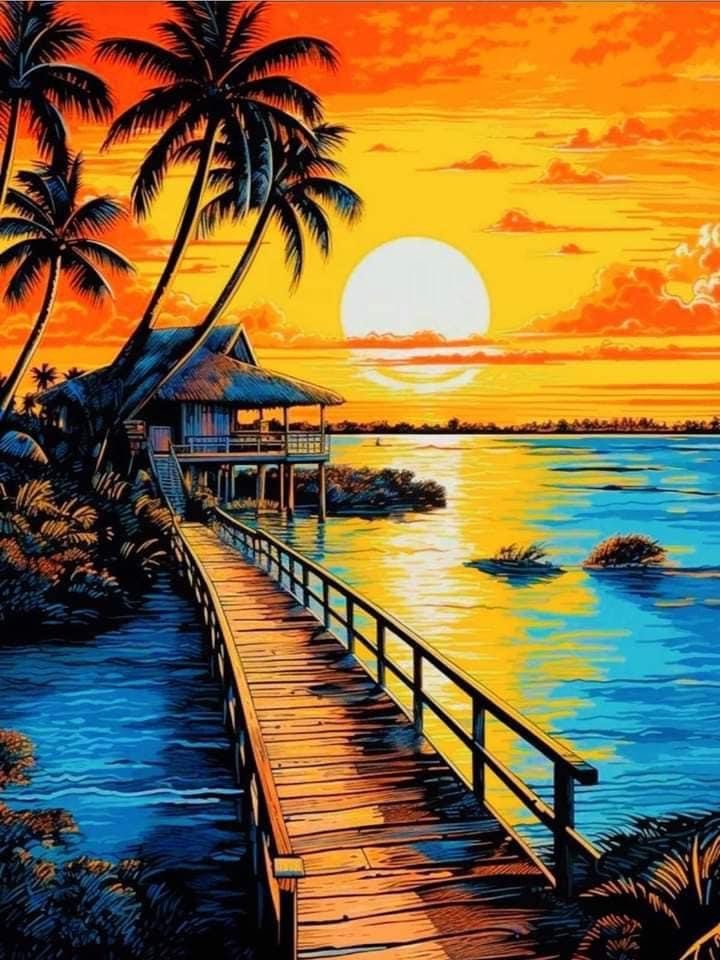 Rötting Design Malen nach Zahlen BASTELIDEE 5d Diamond Painting Set Motiv Ferienhaus in der Südsee (Komplett-Set), Diamond Painting Vollbild, Lieferung enthält alle Utensilien