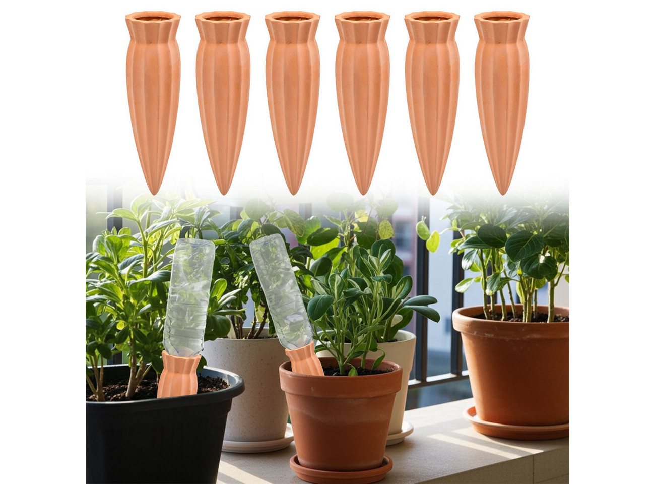 shop'n smile ideoon Bewässerungssystem XL Tonkegel Bewässerungszapfen Terrakotta Pflanzen Bewässerung Flasche, (6-tlg., 6er-Set 6 12er-Set), für Flaschen, Sicker-Prinzip Bewässerung, selbstregulierend