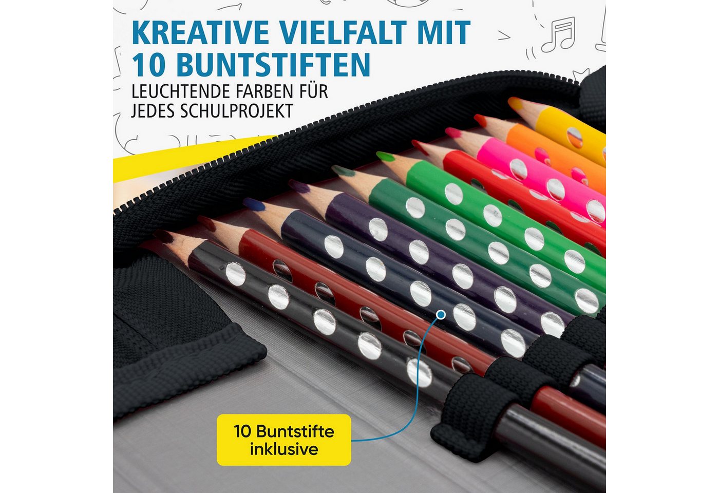 itenga Federmäppchen itenga Schüler-Etui Mäppchen Pixel 28 teilig (gefüllt) 1-Zipper