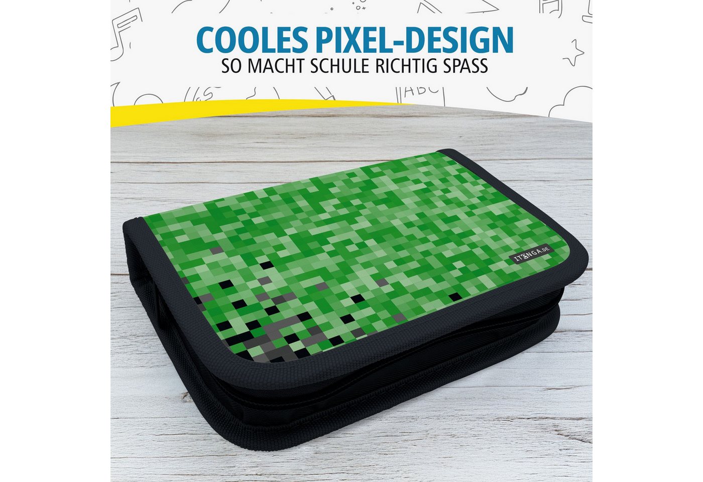 itenga Federmäppchen itenga Schüler-Etui Mäppchen Pixel 28 teilig (gefüllt) 1-Zipper Bild 2