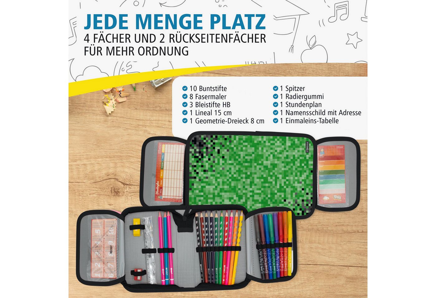 itenga Federmäppchen itenga Schüler-Etui Mäppchen Pixel 28 teilig (gefüllt) 1-Zipper Bild 3