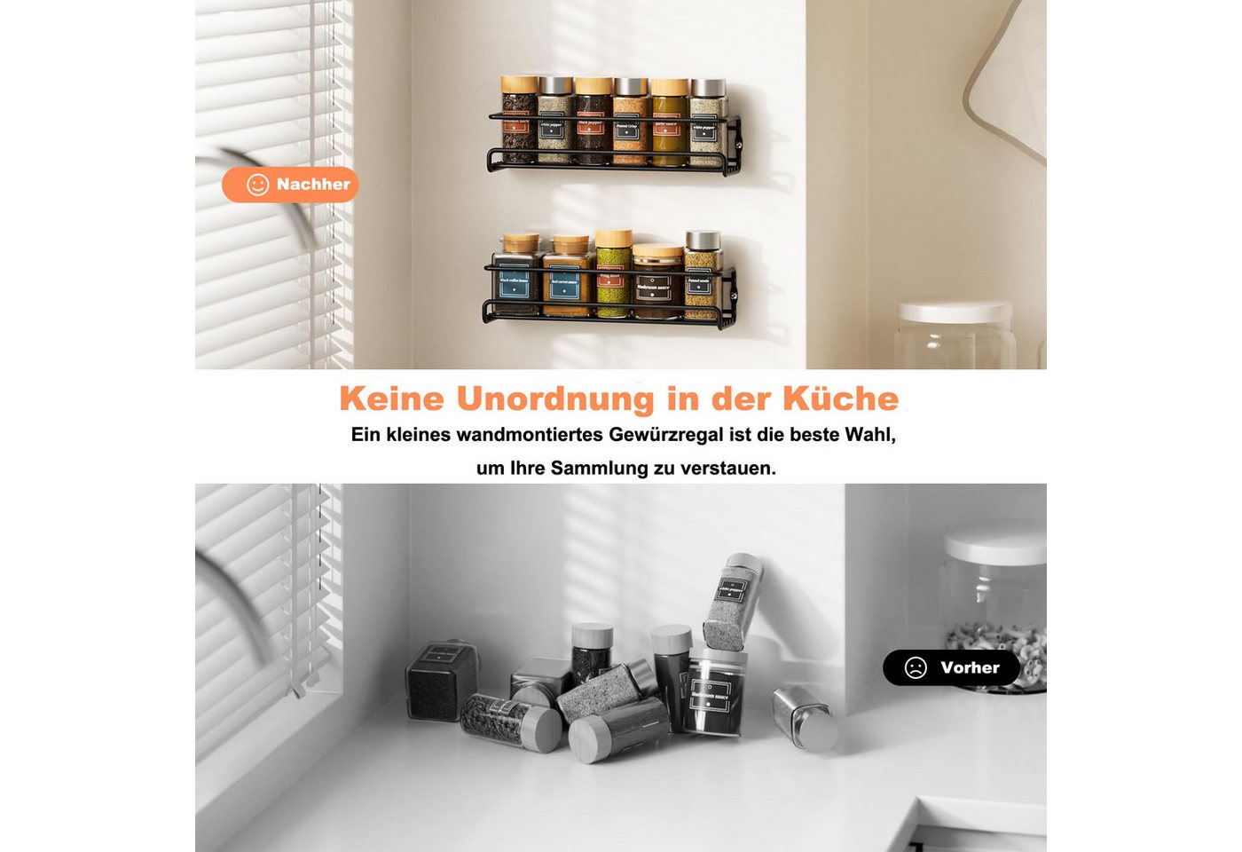Coonoor Gewürzregal Wandgewürzregal 2er-Set hängender Metall-Gewürzhalter, 2-tlg., mit selbstklebend und Schrauben, für Gewürzgläser, Küchenschrank