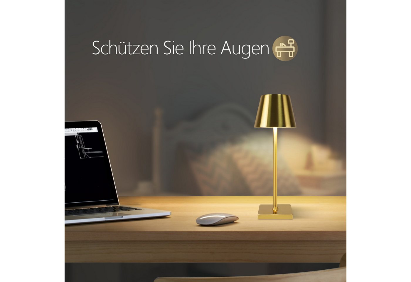 ZMH LED Tischleuchte kabellos Gold, dimmbare Akku-Nachttischlampe mit Touch, 3 Lichtfarben, LED fest integriert, Warmweiß, Neutralweiß, Kaltweiß, USB-C, 5 W, Tischlampe Wohnzimmer Restaurant Bild 5