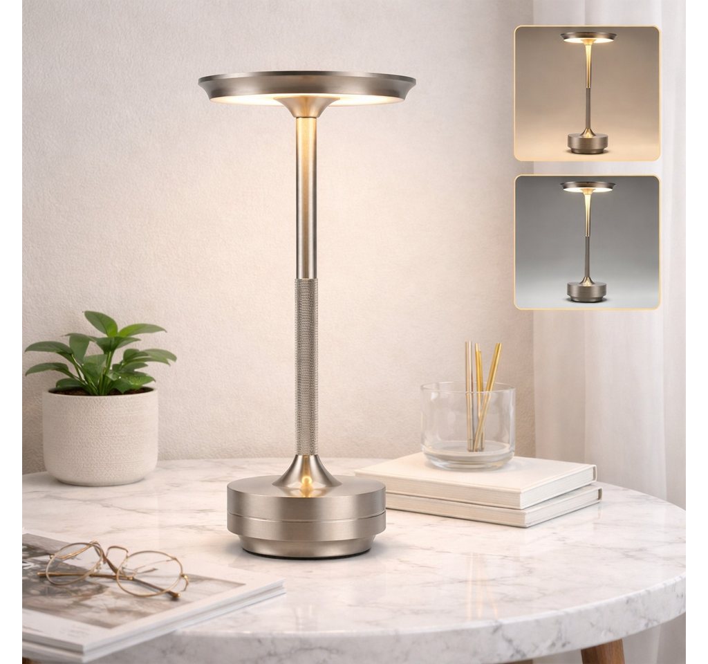 ZMH LED Tischleuchte kabellose Akku-Nachttischlampe, Dimmbar, Touch-Steuerung, 3 Lichtfarben, USB-C-aufladbar, LED fest integriert, Warmweiß, Neutralweiß, Kaltweiß