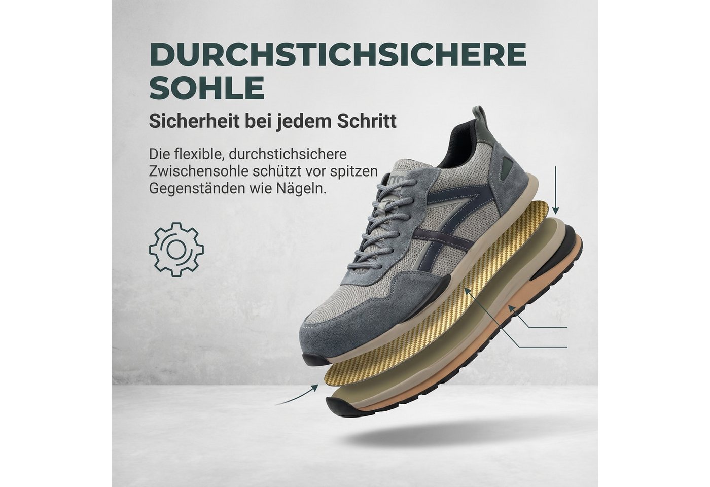 PROCHAIN Arbeitsschuhe Modische Herren Sicherheitsschuh (Stahlkappen, Arbeitsschuhe, Sicherheitsschuhe, Schutzausrüstung, sportlich, bequem, leicht, atmungsaktiv, weich und rutschfes) Herren-und Damenmodelle Indoor und Outdoor Bild 4