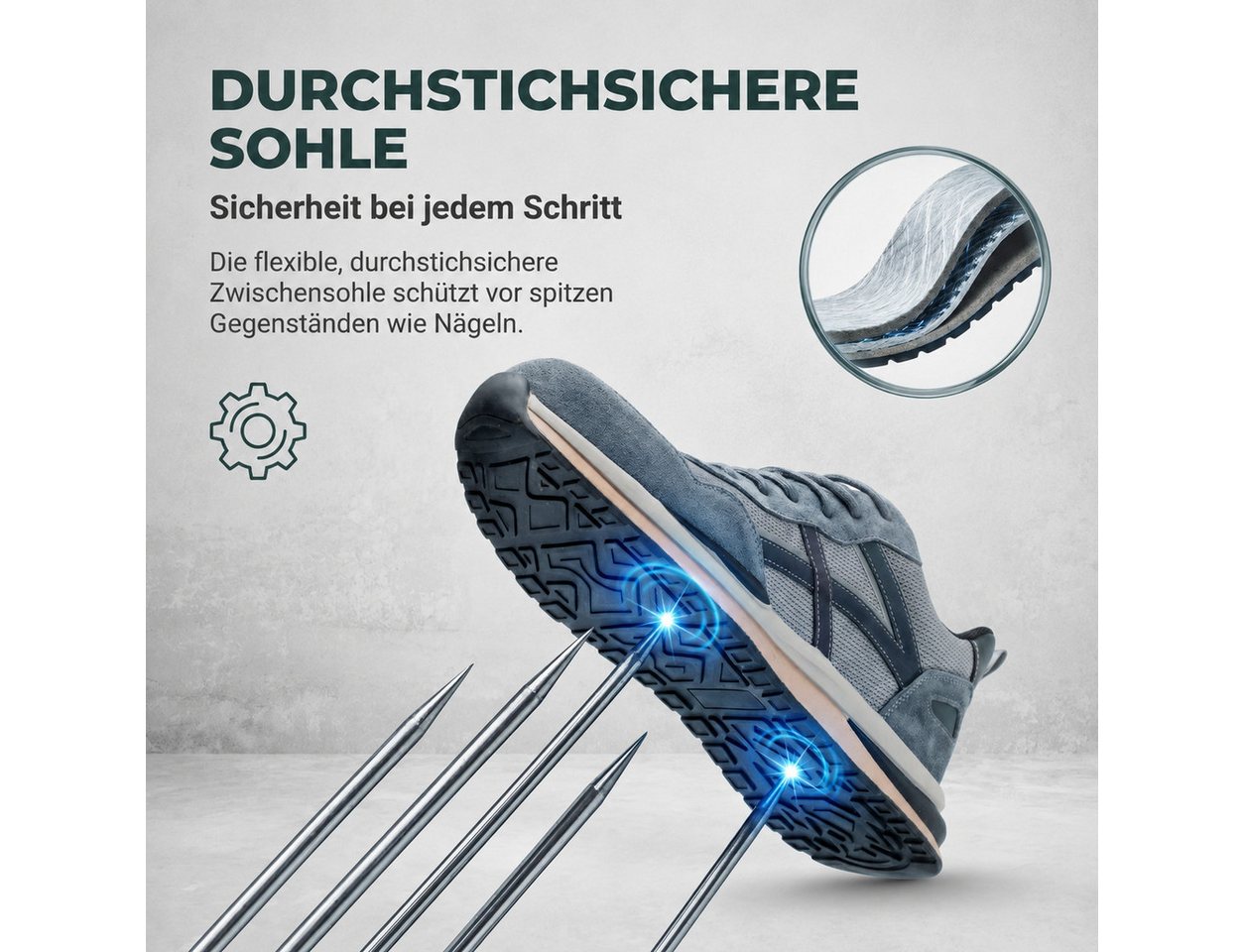 PROCHAIN Arbeitsschuhe Modische Herren Sicherheitsschuh (Stahlkappen, Arbeitsschuhe, Sicherheitsschuhe, Schutzausrüstung, sportlich, bequem, leicht, atmungsaktiv, weich und rutschfes) Herren-und Damenmodelle Indoor und Outdoor Bild 5