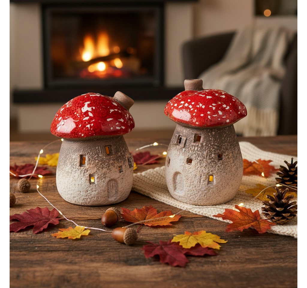 Florists Products Streudeko Pilzhaus Deko-Lichthaus aus Keramik für Herbstdekoration, 2 Stück Bild 5