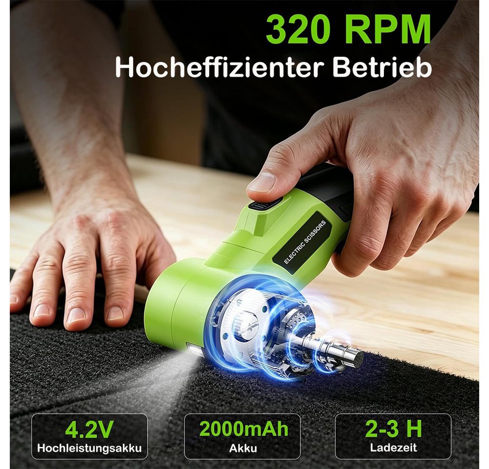 AFKSMILE Akku-Blechschere Kartonschneider Elektrische Schere, Universalschneider & Rollschneider, Mit Ersatzklinge für Karton, Pappe, Teppich, Leder, Filz & Kunststoff Bild 4