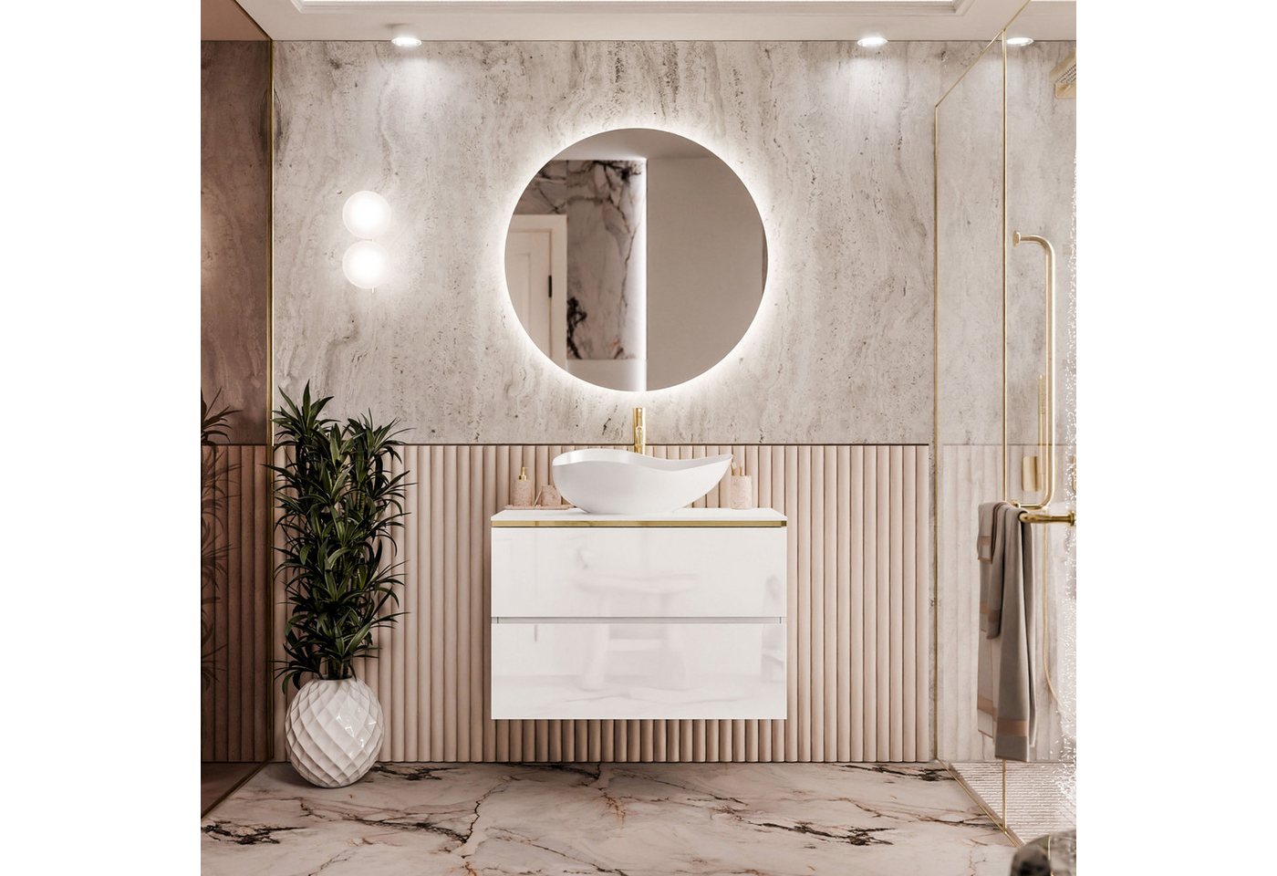 Lookway Badmöbel-Set AURORA GOLD Badezimmerschrank mit praktische Schubladen, 80x55x45 cm Bild 2