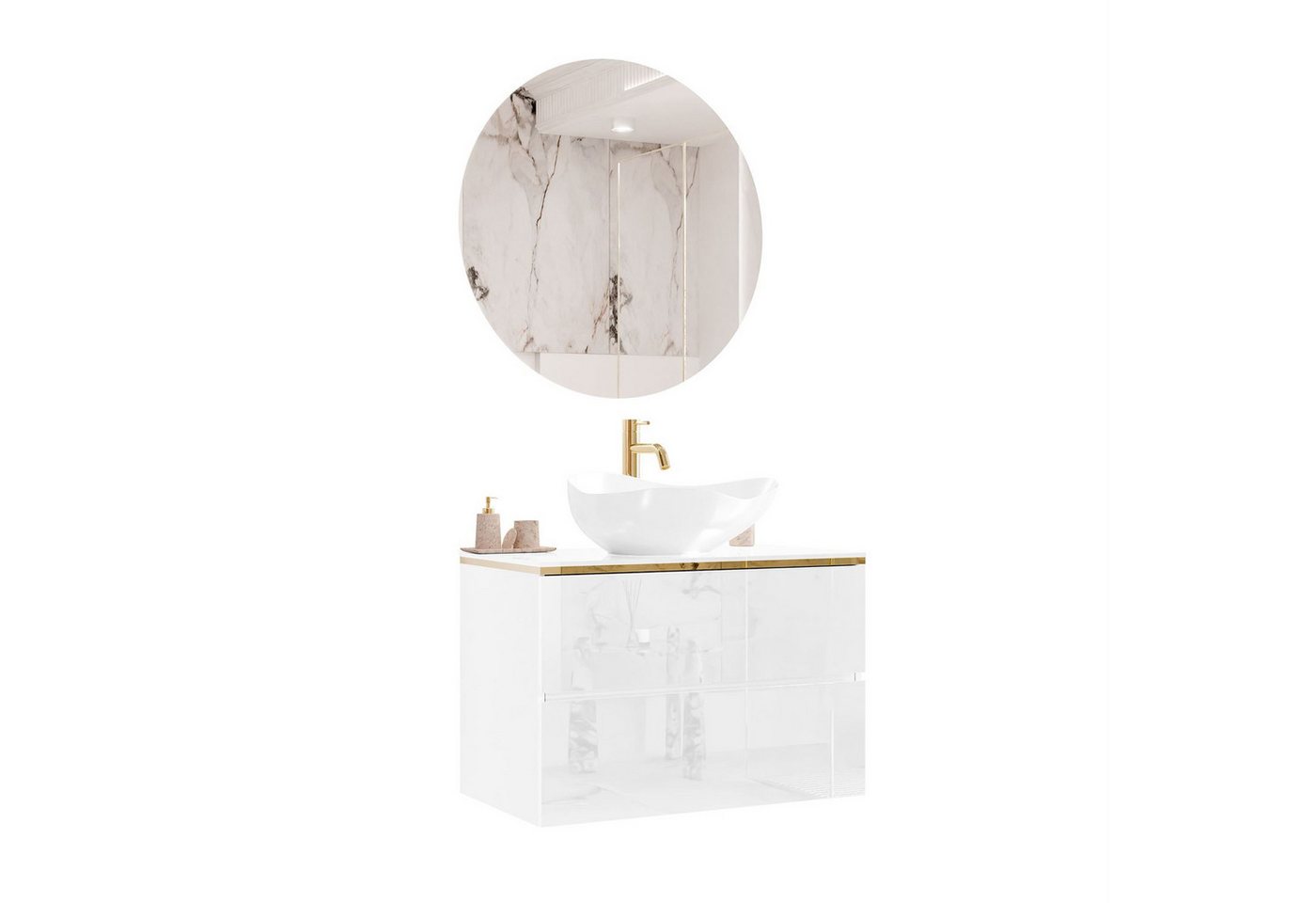 Lookway Badmöbel-Set AURORA GOLD Badezimmerschrank mit praktische Schubladen, 80x55x45 cm Bild 3