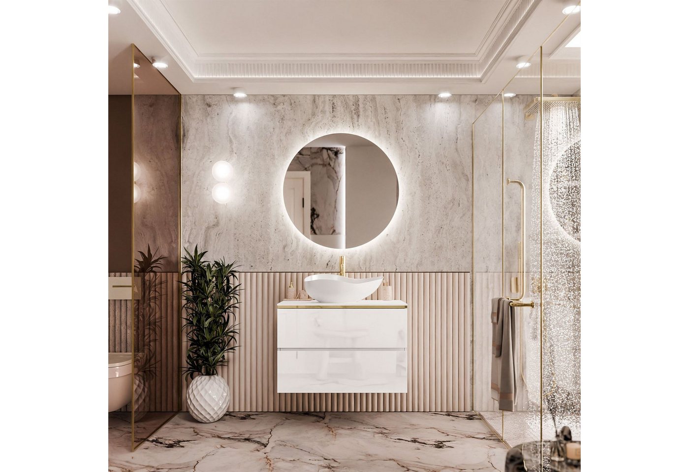 Lookway Badmöbel-Set AURORA GOLD Badezimmerschrank mit praktische Schubladen, 80x55x45 cm Bild 5