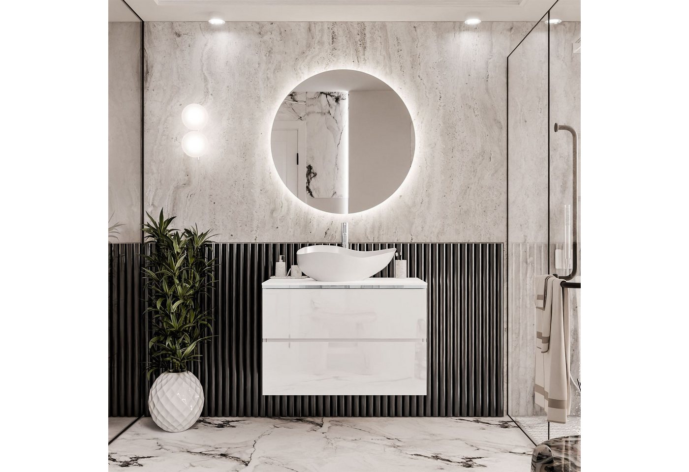 Lookway Badmöbel-Set AURORA SILVER Badezimmerschrank mit praktische Schubladen, 80x55x45 cm