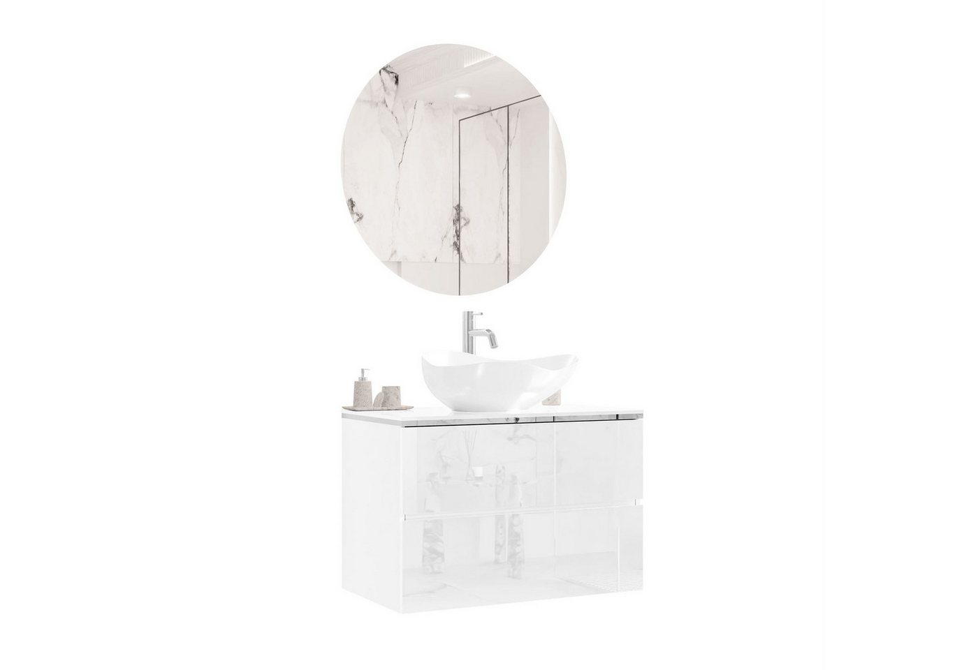 Lookway Badmöbel-Set AURORA SILVER Badezimmerschrank mit praktische Schubladen, 80x55x45 cm Bild 2