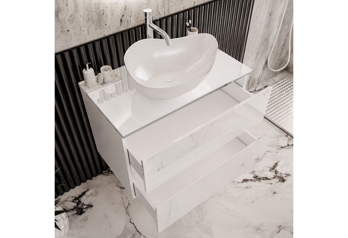 Lookway Badmöbel-Set AURORA SILVER Badezimmerschrank mit praktische Schubladen, 80x55x45 cm Bild 5