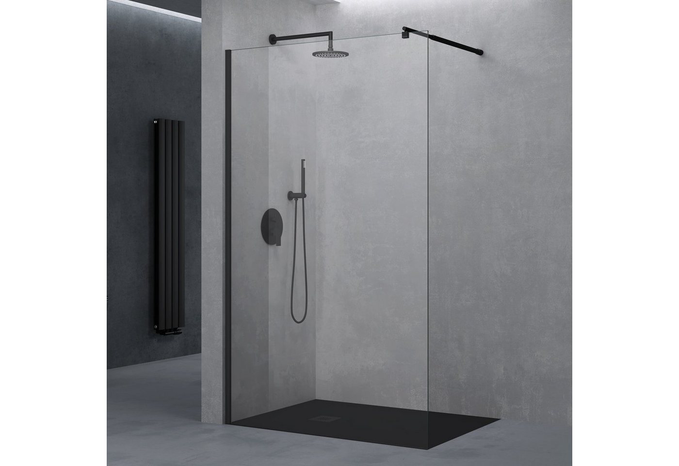 doporro Duschwand Duschwand Duschabtrennung in schwarz Profil mit Nano 8/10mm ESG Bremen, Einscheibensicherheitsglas Bild 5